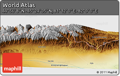 Physical Panoramic Map of the Area around 45° 10' 22" N, 81° 40' 30" E
