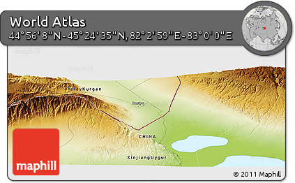 Physical Panoramic Map of the Area around 45° 10' 22" N, 82° 31' 30" E