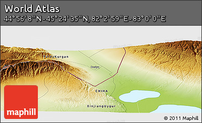 Physical Panoramic Map of the Area around 45° 10' 22" N, 82° 31' 30" E