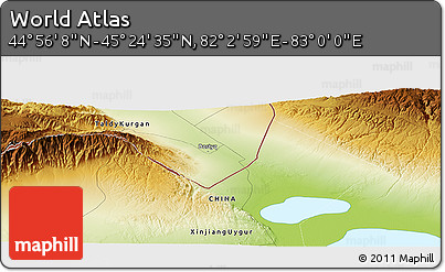 Physical Panoramic Map of the Area around 45° 10' 22" N, 82° 31' 30" E
