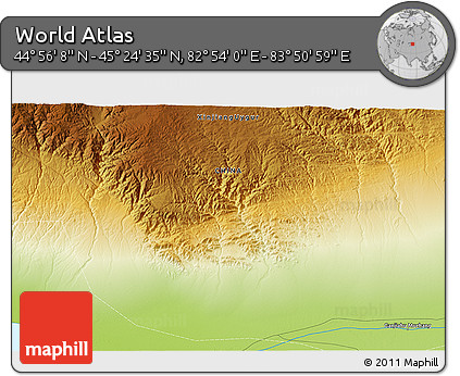 Physical 3D Map of the Area around 45° 10' 22" N, 83° 22' 30" E