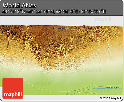 Physical 3D Map of the Area around 45° 10' 22" N, 83° 22' 30" E