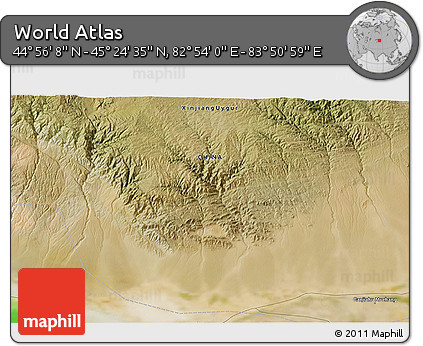 Satellite 3D Map of the Area around 45° 10' 22" N, 83° 22' 30" E