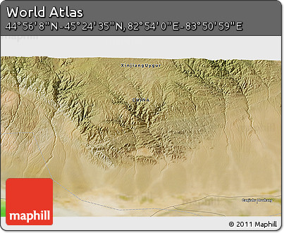 Satellite 3D Map of the Area around 45° 10' 22" N, 83° 22' 30" E