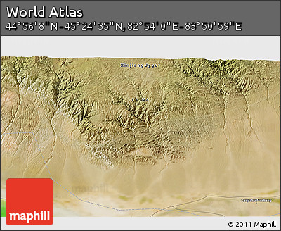 Satellite 3D Map of the Area around 45° 10' 22" N, 83° 22' 30" E