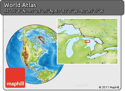 Physical Location Map of the Area around 45° 10' 22" N, 83° 13' 29" W