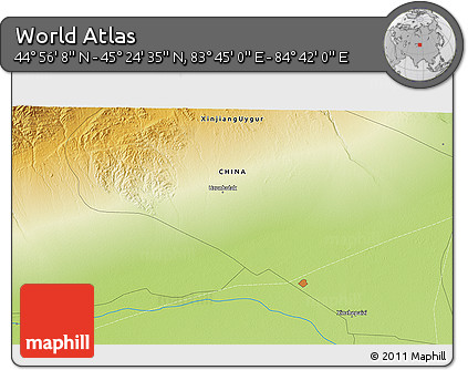 Physical 3D Map of the Area around 45° 10' 22" N, 84° 13' 29" E