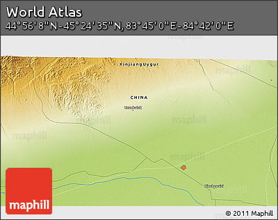 Physical 3D Map of the Area around 45° 10' 22" N, 84° 13' 29" E