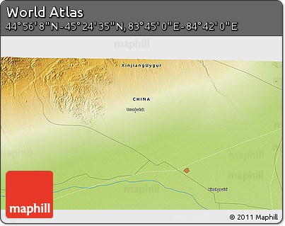 Physical 3D Map of the Area around 45° 10' 22" N, 84° 13' 29" E