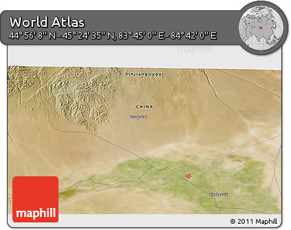 Satellite 3D Map of the Area around 45° 10' 22" N, 84° 13' 29" E