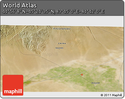 Satellite 3D Map of the Area around 45° 10' 22" N, 84° 13' 29" E