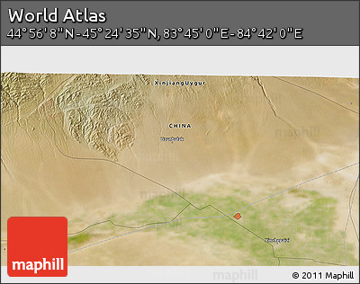 Satellite 3D Map of the Area around 45° 10' 22" N, 84° 13' 29" E