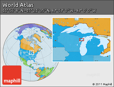 Political Location Map of the Area around 45° 10' 22" N, 87° 28' 29" W