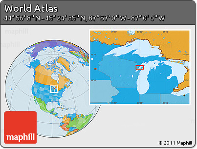Political Location Map of the Area around 45° 10' 22" N, 87° 28' 29" W