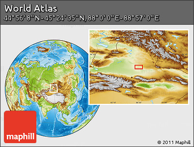 Physical Location Map of the Area around 45° 10' 22" N, 88° 28' 29" E