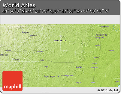 Physical 3D Map of the Area around 45° 10' 22" N, 88° 19' 29" W