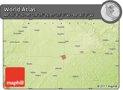 Physical Map of the Area around 45° 10' 22" N, 89° 10' 30" W