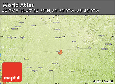 Physical Map of the Area around 45° 10' 22" N, 89° 10' 30" W