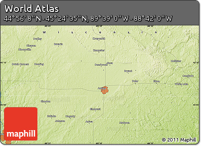 Physical Map of the Area around 45° 10' 22" N, 89° 10' 30" W