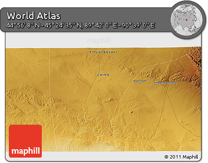 Physical 3D Map of the Area around 45° 10' 22" N, 90° 10' 30" E