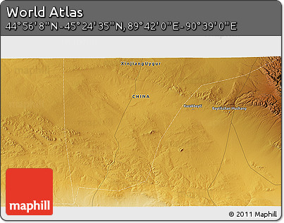 Physical 3D Map of the Area around 45° 10' 22" N, 90° 10' 30" E