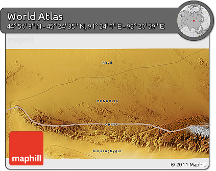 Physical 3D Map of the Area around 45° 10' 22" N, 91° 52' 30" E