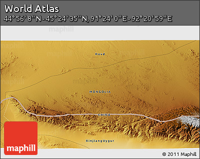 Physical 3D Map of the Area around 45° 10' 22" N, 91° 52' 30" E