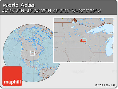 Gray Location Map of the Area around 45° 10' 22" N, 92° 34' 29" W, hill shading