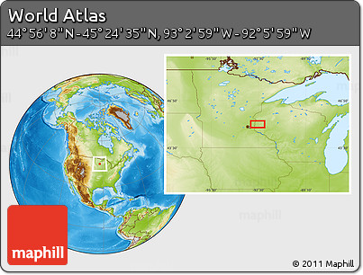 Physical Location Map of the Area around 45° 10' 22" N, 92° 34' 29" W