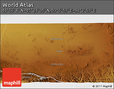Physical 3D Map of the Area around 45° 10' 22" N, 93° 34' 29" E