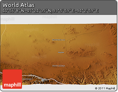 Physical 3D Map of the Area around 45° 10' 22" N, 93° 34' 29" E