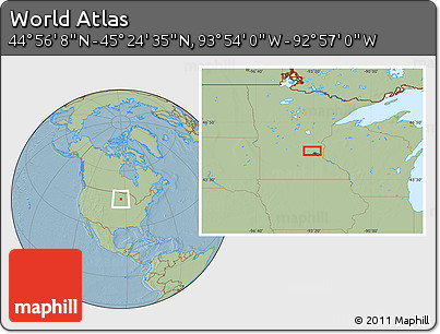 Savanna Style Location Map of the Area around 45° 10' 22" N, 93° 25' 30" W, hill shading
