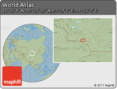 Savanna Style Location Map of the Area around 45° 10' 22" N, 94° 25' 30" E, hill shading