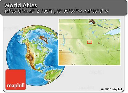 Physical Location Map of the Area around 45° 10' 22" N, 95° 7' 30" W