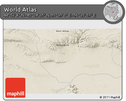 Shaded Relief 3D Map of the Area around 45° 10' 22" N, 96° 7' 30" E