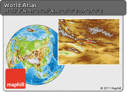 Physical Location Map of the Area around 45° 10' 22" N, 96° 58' 29" E