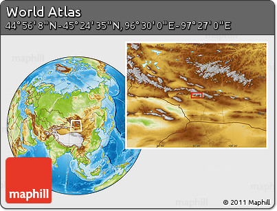 Physical Location Map of the Area around 45° 10' 22" N, 96° 58' 29" E