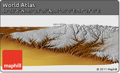 Physical Panoramic Map of the Area around 45° 10' 22" N, 96° 58' 29" E