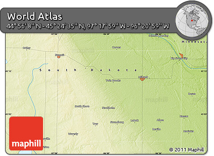 Physical Map of the Area around 45° 10' 22" N, 96° 49' 29" W