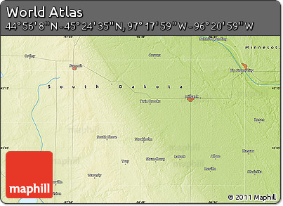 Physical Map of the Area around 45° 10' 22" N, 96° 49' 29" W