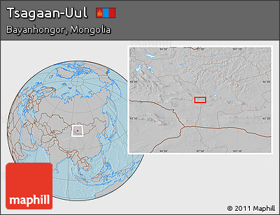 Gray Location Map of Tsagaan-Uul, hill shading