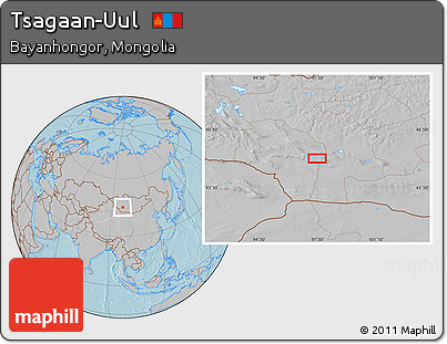 Gray Location Map of Tsagaan-Uul, hill shading