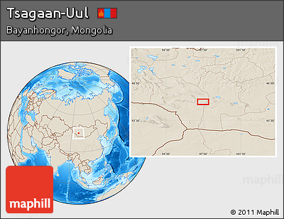 Shaded Relief Location Map of Tsagaan-Uul