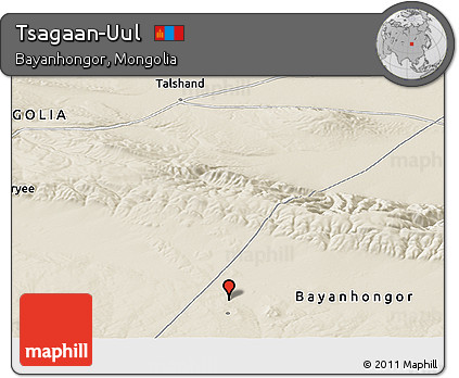 Shaded Relief Panoramic Map of Tsagaan-Uul