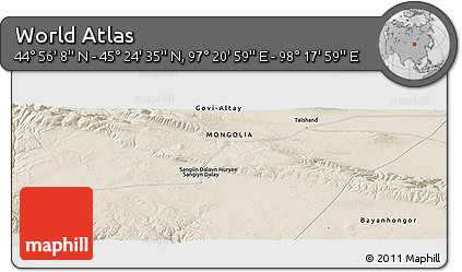 Shaded Relief Panoramic Map of the Area around 45° 10' 22" N, 97° 49' 29" E