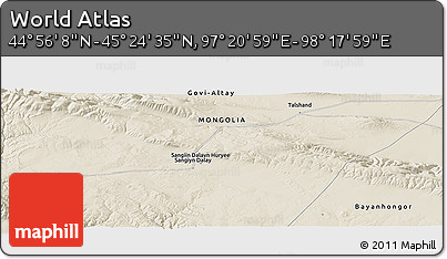 Shaded Relief Panoramic Map of the Area around 45° 10' 22" N, 97° 49' 29" E