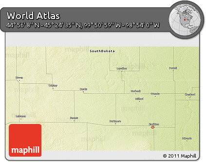 Physical 3D Map of the Area around 45° 10' 22" N, 99° 22' 30" W