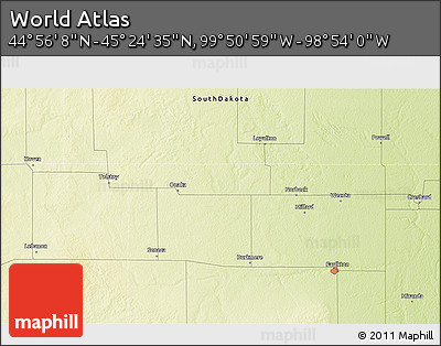 Physical 3D Map of the Area around 45° 10' 22" N, 99° 22' 30" W