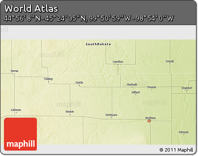 Physical 3D Map of the Area around 45° 10' 22" N, 99° 22' 30" W