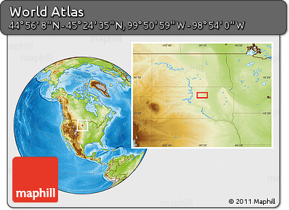 Physical Location Map of the Area around 45° 10' 22" N, 99° 22' 30" W